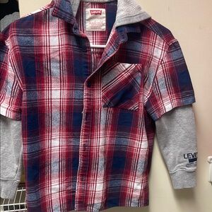Levi's Kids Plaid Shirt with Gray Sleeves